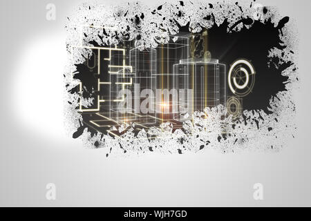 Splash on wall revealing technology interface Stock Photo