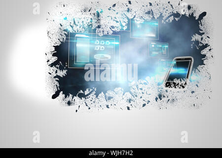 Splash on wall revealing technology interface Stock Photo