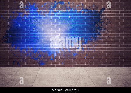 Splash on wall revealing blue light Stock Photo