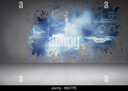 Splash on wall revealing technology interface Stock Photo