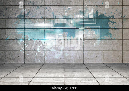 Splash on wall revealing technology interface Stock Photo