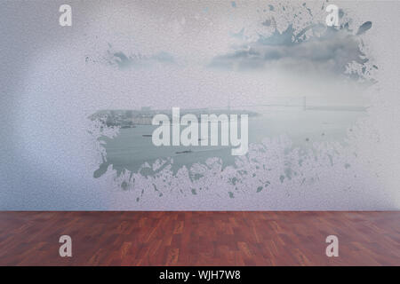 Splash on wall revealing coastline Stock Photo