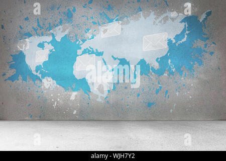 Splash on wall revealing international email concept Stock Photo