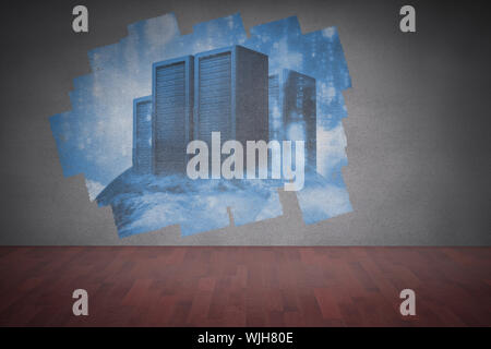 Display on wall showing server towers Stock Photo