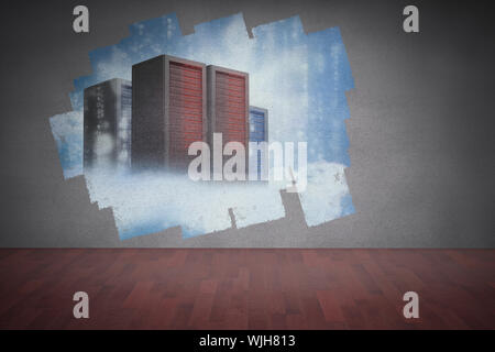 Display on wall showing server towers Stock Photo