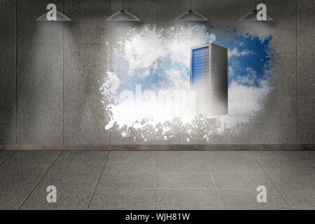 Splash on wall revealing server tower Stock Photo