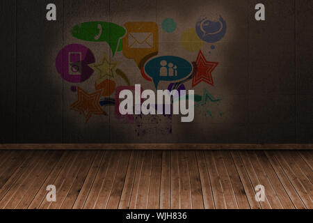 Splash on wall revealing applications Stock Photo