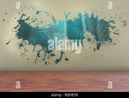 Splash on wall revealing technology graphic Stock Photo