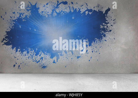 Splash on wall revealing blue light Stock Photo