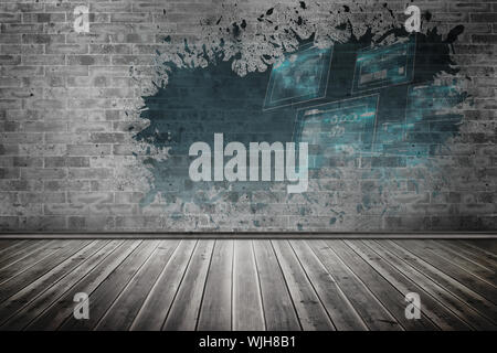 Splash on wall revealing technology interface Stock Photo