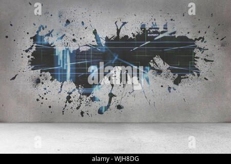 Splash on wall revealing technology interface Stock Photo