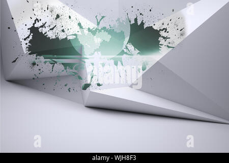 Splash on wall revealing global graphic Stock Photo