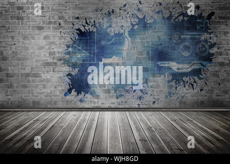 Splash on wall revealing technology interface Stock Photo
