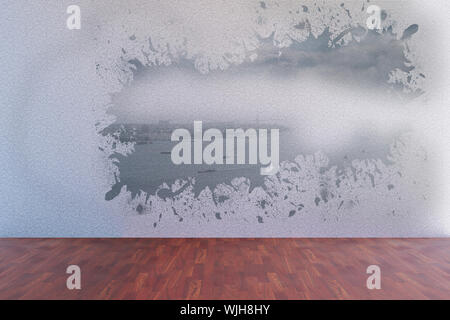 Splash on wall revealing coastline Stock Photo