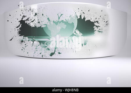 Splash on wall revealing global graphic Stock Photo