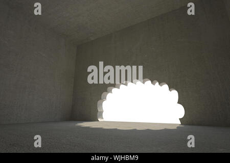 Cloud shaped door in dark room Stock Photo