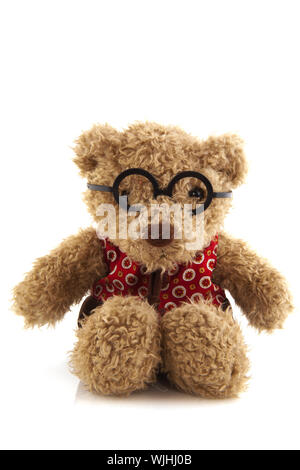 Stuffed toy bear with glasses isolated over white Stock Photo