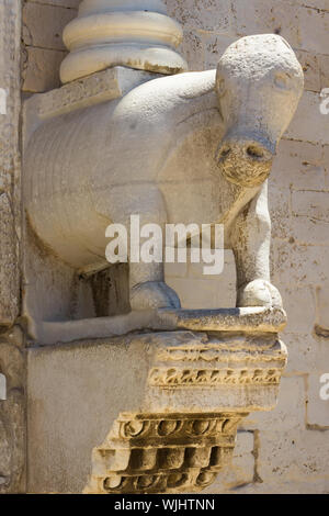 hippo sculpture at the entrance to the Basilica of St. Nicholas, Bari, Apulia, Italy Stock Photo