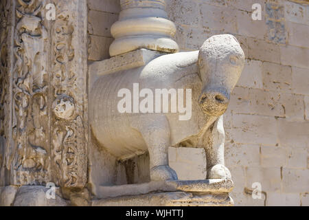 hippo sculpture at the entrance to the Basilica of St. Nicholas, Bari, Apulia, Italy Stock Photo