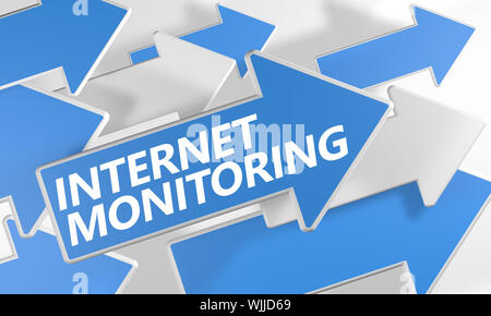 Internet Monitoring 3d render concept with blue and white arrows flying over a white background. Stock Photo