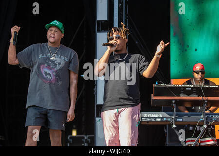 Leeds, UK. Saturday 24 August 2019. Jarad A. Higgins, better known by his stage name Juice Wrld, is an American singer, songwriter, and rapper performing at Leeds Festival. The annual rock music festival Attended by 75,000, Taking place over August bank holiday weekend.   Credit: Jason Richardson/Alamy Live News Stock Photo