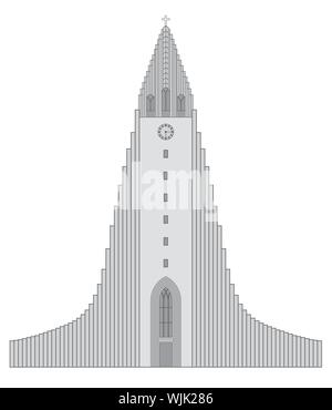 Reykjavik church of Hallgrimur in black and white logo Stock Vector