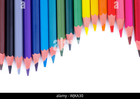 Multicolored Pencils as Frame in Shape Wave isolated on white background Stock Photo