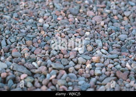 Small river pebbles on a gravel path. Texture detail. Stock Photo