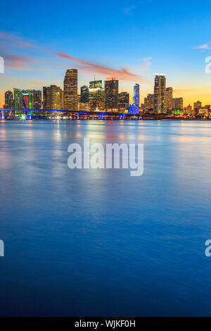 Miami Florida, sunset  with business and residential buildings, vertical view Stock Photo