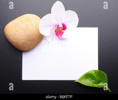 zen or spa stones with blank and empty copyspace paper Stock Photo