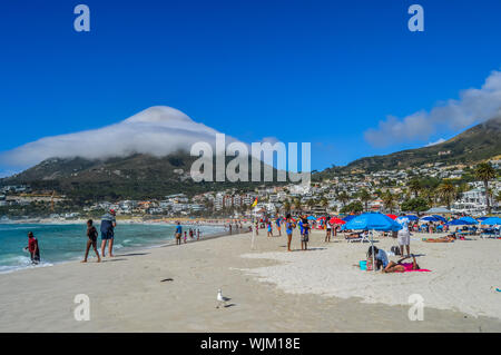 Beautiful Camps bay beach and rocky twelve apostles in Cape town South Africa Stock Photo