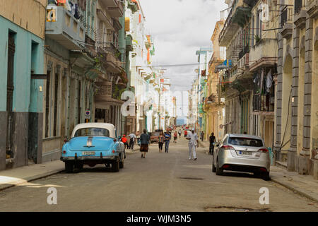 Street photography in central Havana- a side street leading to the sea wall, La Habana (Havana), Habana, Cuba Stock Photo