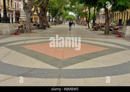 Street photography in central Havana- Marble promenade between the lanes of the Paseo de Marti (Prado), La Habana (Havana), Habana, Cuba Stock Photo