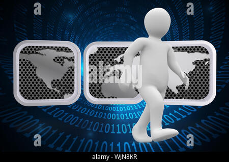 White character walking against spiral of shiny binary code Stock Photo