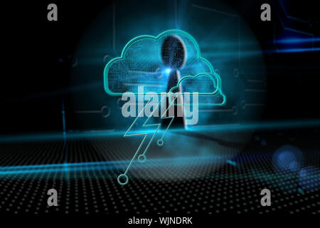 Cloud computing background against keyhole on technological background Stock Photo
