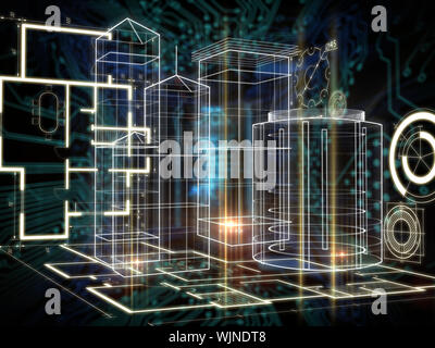 Technology interface against shiny key on black circuit board background Stock Photo