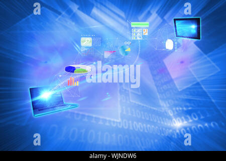 File transfer background against shiny technological background Stock Photo