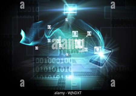 Social network background against shiny futuristic technological background Stock Photo