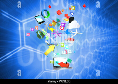Computer applications  against background with shiny hexagons Stock Photo