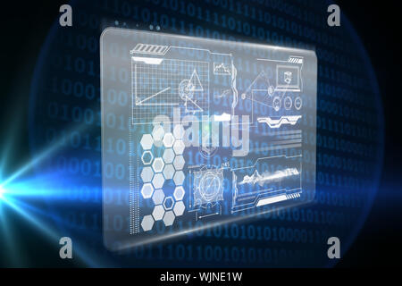 Technology interface against glowing binary code on black background Stock Photo