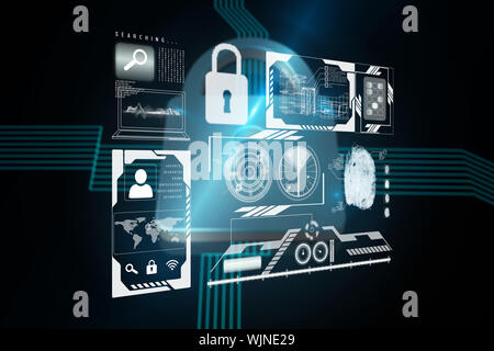 Identification interface against shiny lock on black background Stock Photo