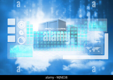 Keyboard interface against cityscape on cloud Stock Photo
