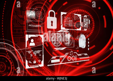 Identification interface against shiny red circles on black background Stock Photo