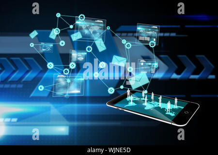 Data analysis interface background  against arrows on technical background Stock Photo