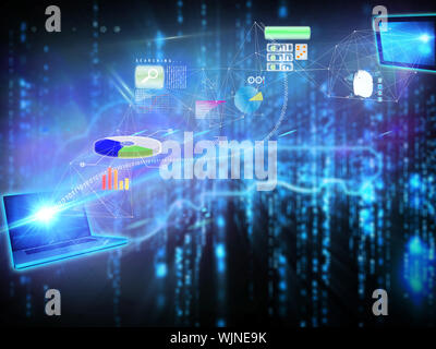 File transfer background against glowing blue key on black background Stock Photo