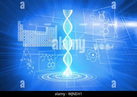DNA helix interface against background with glowing squares Stock Photo