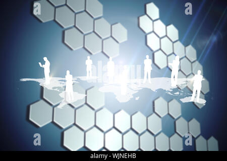 International community against technological background with hexagons Stock Photo