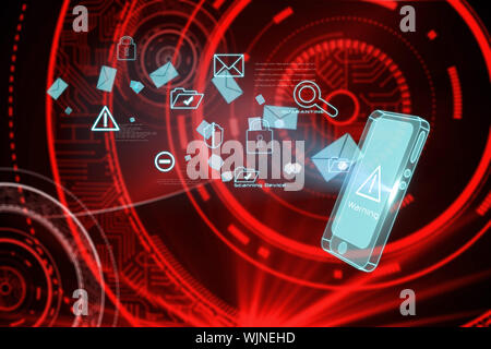 Security interface against shiny red circles on black background Stock Photo