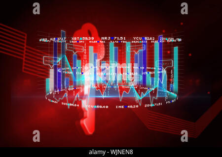 Business interface against shiny red key on black background Stock Photo