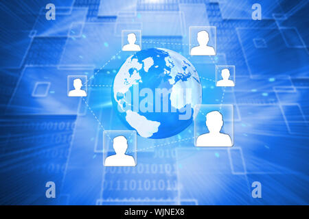Global technology background against shiny background with squares Stock Photo